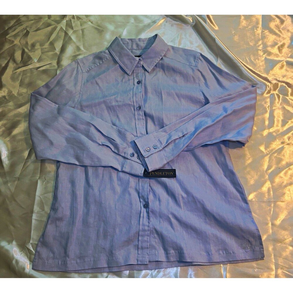 NWT Pendleton Men's Shirt Size L Light Blue Solid Button Up Casual Linen Blend